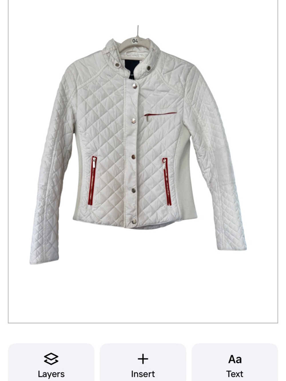 Studio F White Quilted Jacket with Red Zip Accents Sz 10(TXA998)